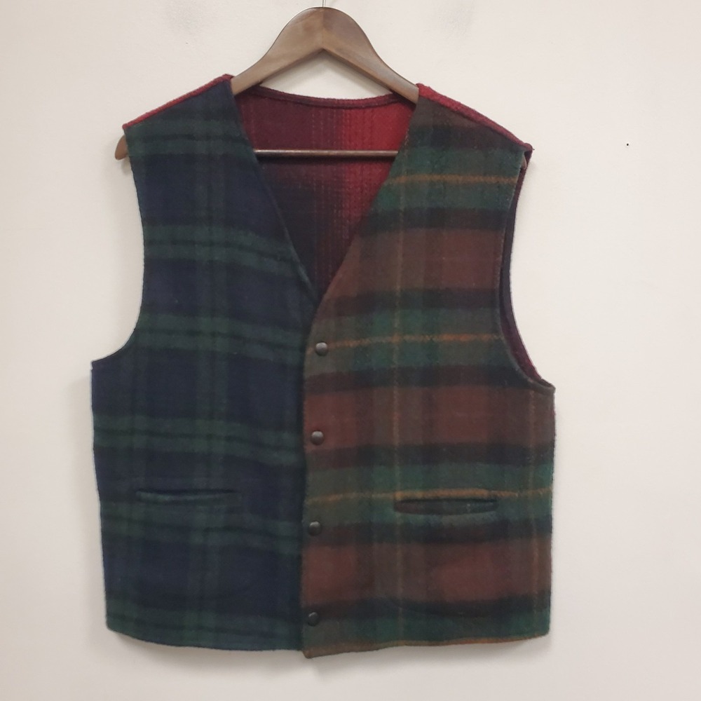 Vintage American Eagle Mens Academia‎ University Button Front Vest Size M Plaid